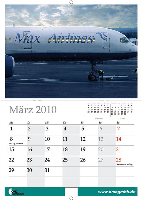 Monatskalender mit Aufhängelochung